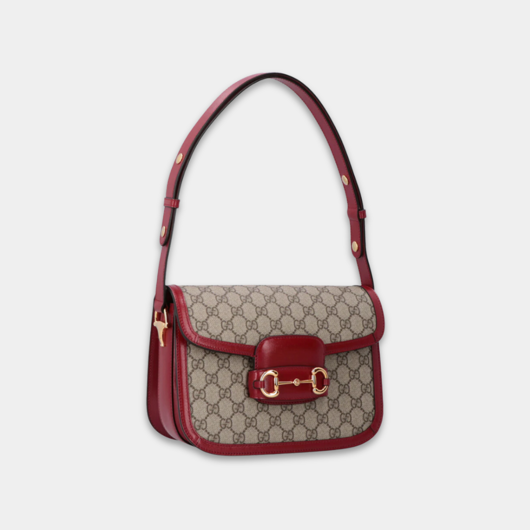 Gucci Small Red GG Canvas 1955 Horsebit Shoulder Bag Kelly's Authentic Boutique