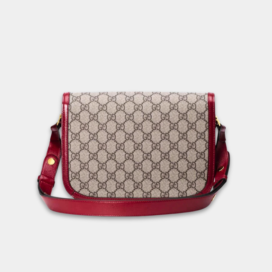 Gucci Small Red GG Canvas 1955 Horsebit Shoulder Bag Kelly's Authentic Boutique