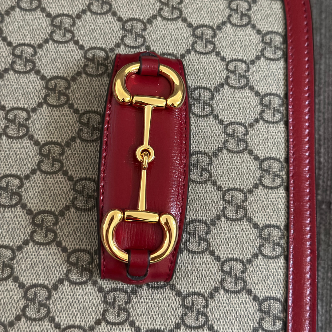 Gucci Small Red GG Canvas 1955 Horsebit Shoulder Bag Kelly's Authentic Boutique