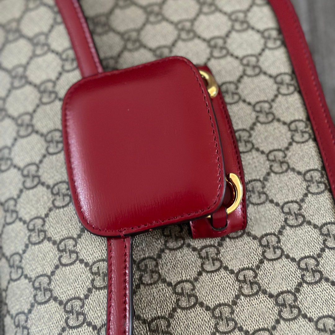 Gucci Small Red GG Canvas 1955 Horsebit Shoulder Bag Kelly's Authentic Boutique