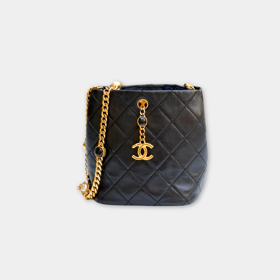 Preloved Chanel 22B Microchip Pearl Lambskin Mini Bucket Bag
