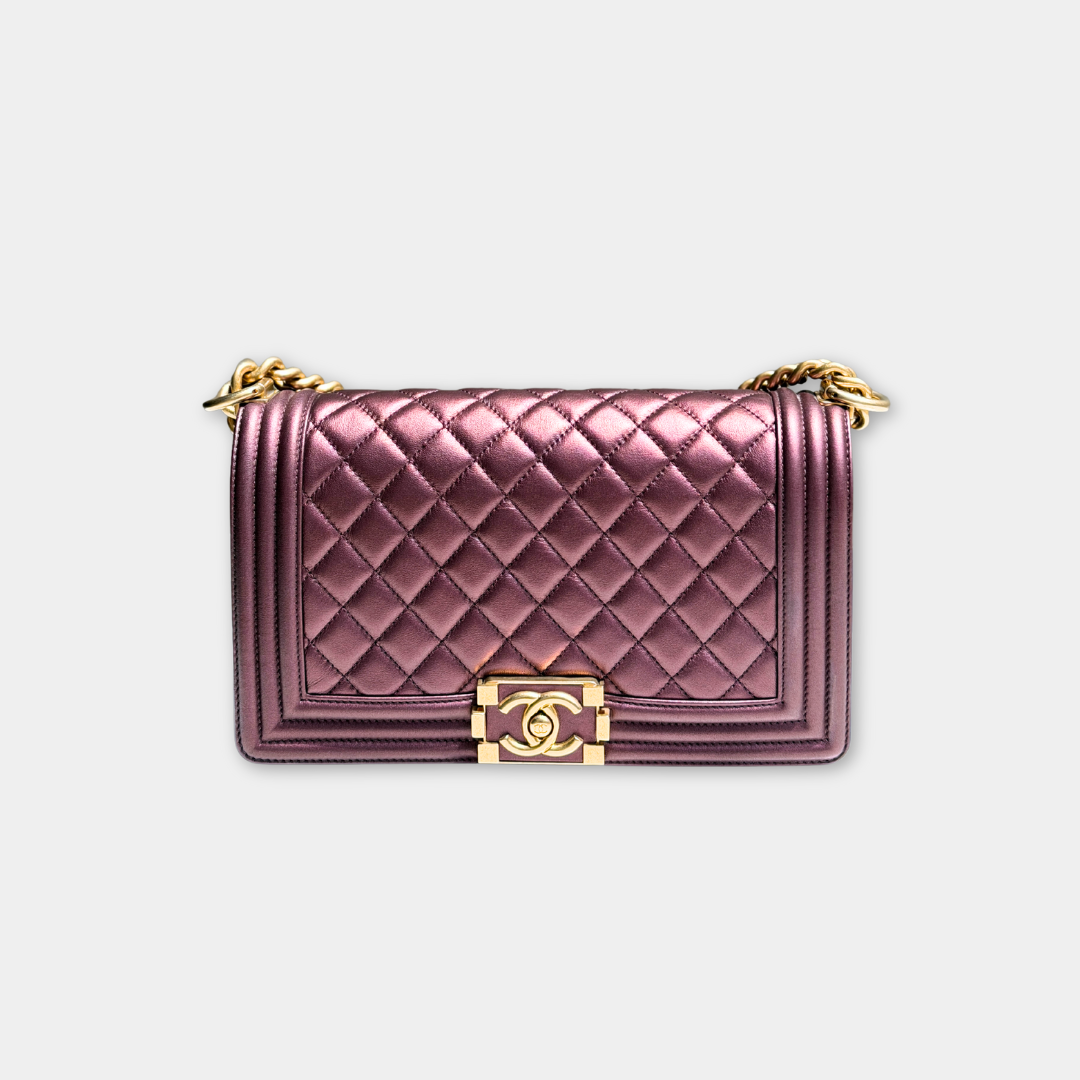 Chanel Old Medium Metallic Rose Gold Boy Bag Kelly's Authentic Boutique