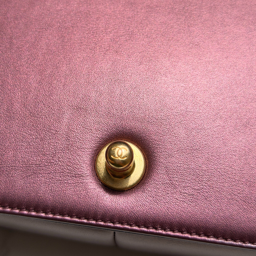 Chanel Old Medium Metallic Rose Gold Boy Bag Kelly's Authentic Boutique