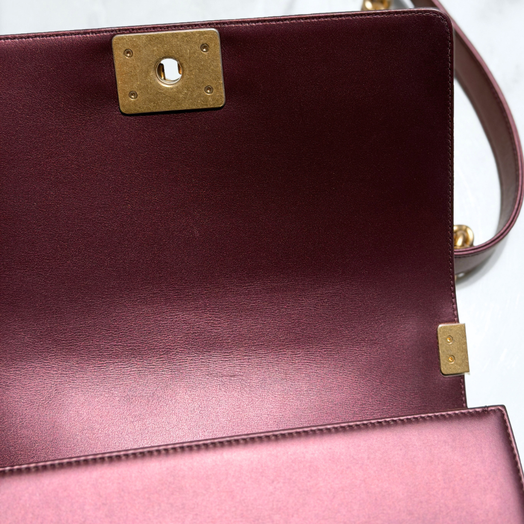 Chanel Old Medium Metallic Rose Gold Boy Bag Kelly's Authentic Boutique