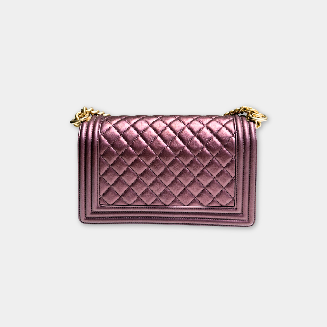 Chanel Old Medium Metallic Rose Gold Boy Bag Kelly's Authentic Boutique