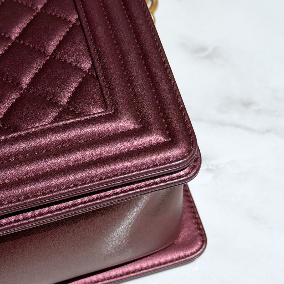 Chanel Old Medium Metallic Rose Gold Boy Bag Kelly's Authentic Boutique