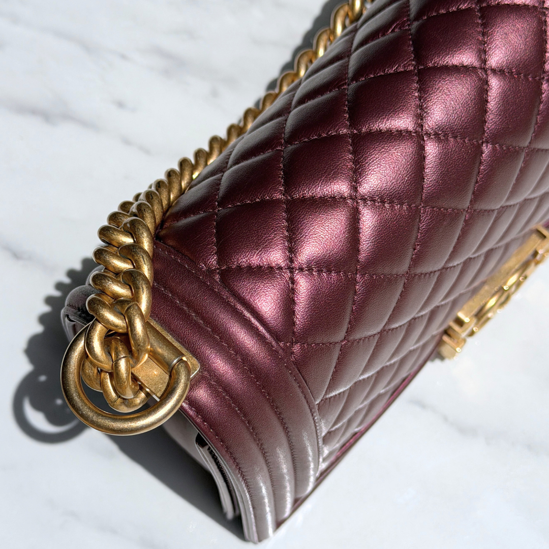 Chanel Old Medium Metallic Rose Gold Boy Bag Kelly's Authentic Boutique