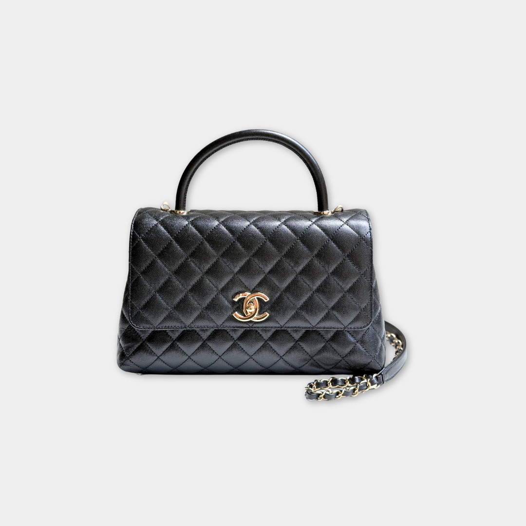 Chanel Microchipped Black Caviar Medium Coco Top Handle Kelly's Authentic Boutique