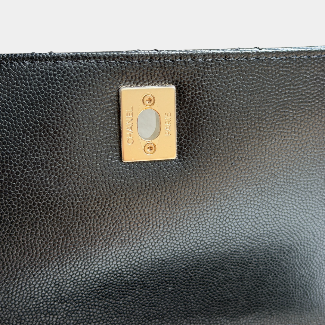 Chanel Microchipped Black Caviar Medium Coco Top Handle Kelly's Authentic Boutique
