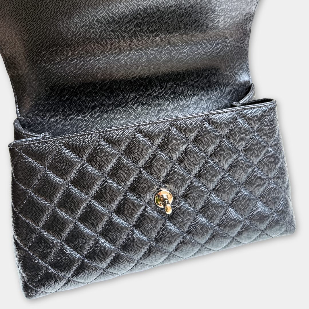 Chanel Microchipped Black Caviar Medium Coco Top Handle Kelly's Authentic Boutique