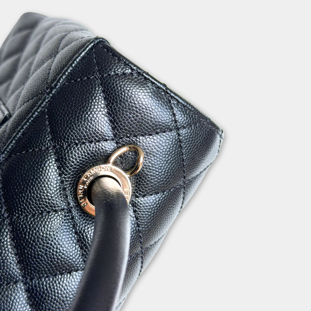 Chanel Microchipped Black Caviar Medium Coco Top Handle Kelly's Authentic Boutique