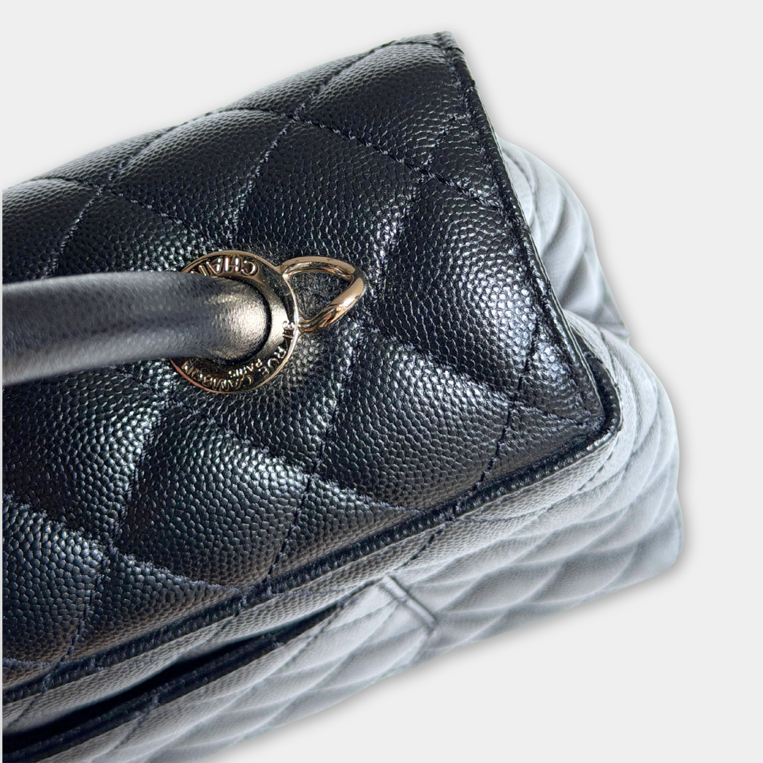 Chanel Microchipped Black Caviar Medium Coco Top Handle Kelly's Authentic Boutique