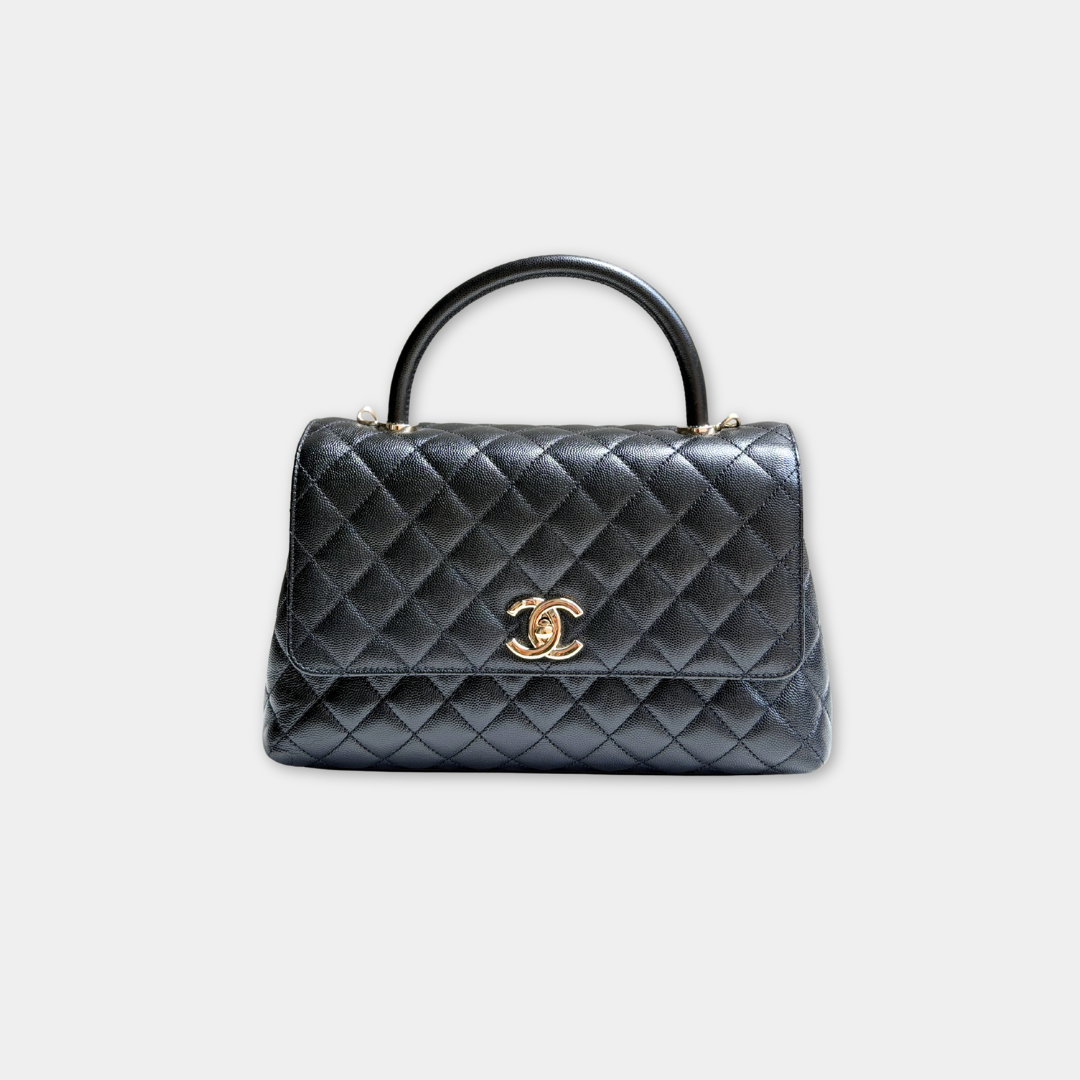 Chanel Microchipped Black Caviar Medium Coco Top Handle Kelly's Authentic Boutique
