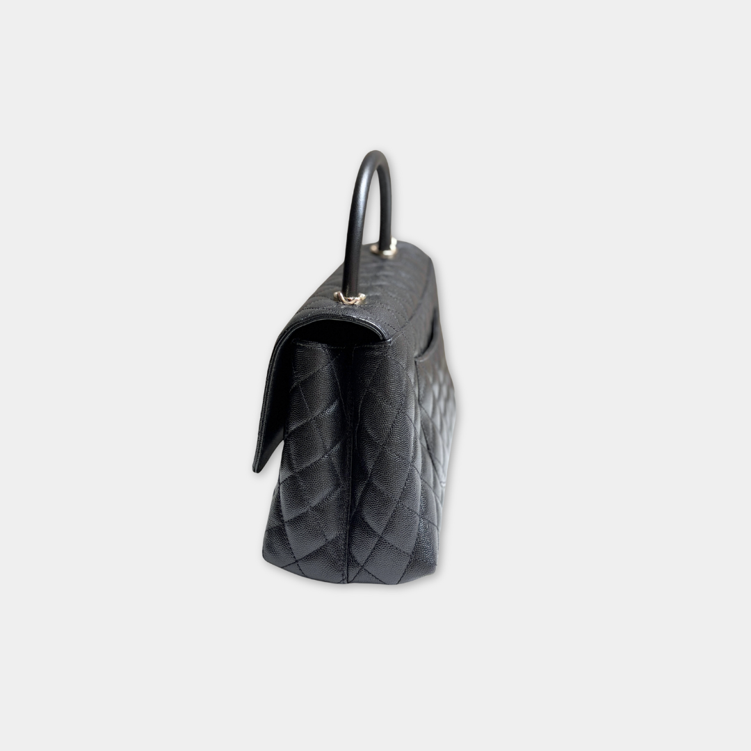 Chanel Microchipped Black Caviar Medium Coco Top Handle Kelly's Authentic Boutique