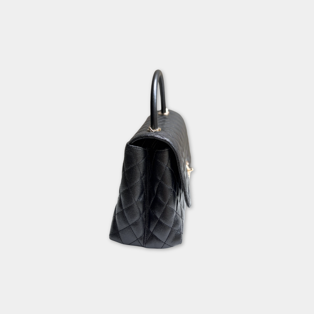 Chanel Microchipped Black Caviar Medium Coco Top Handle Kelly's Authentic Boutique