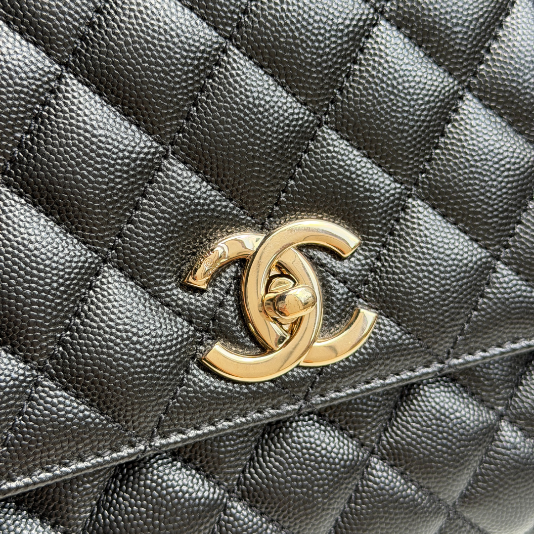 Chanel Microchipped Black Caviar Medium Coco Top Handle Kelly's Authentic Boutique