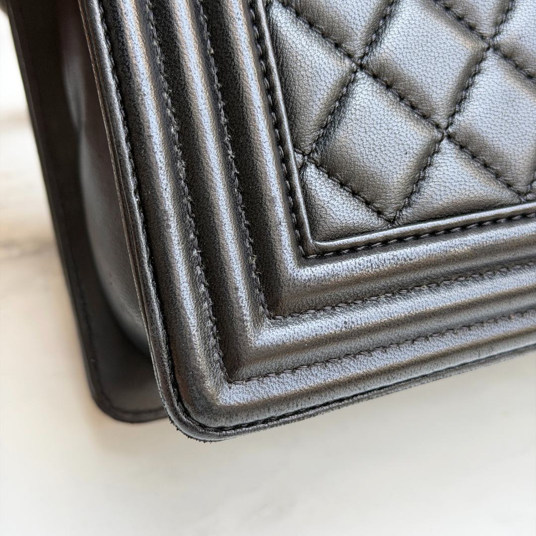 Chanel Old Medium Black Lambskin Boy Bag Kelly's Authentic Boutique