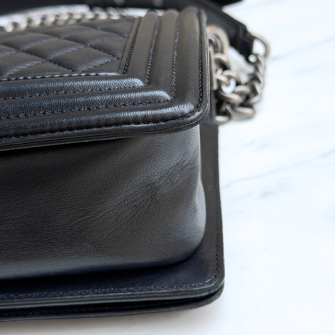 Chanel Old Medium Black Lambskin Boy Bag Kelly's Authentic Boutique