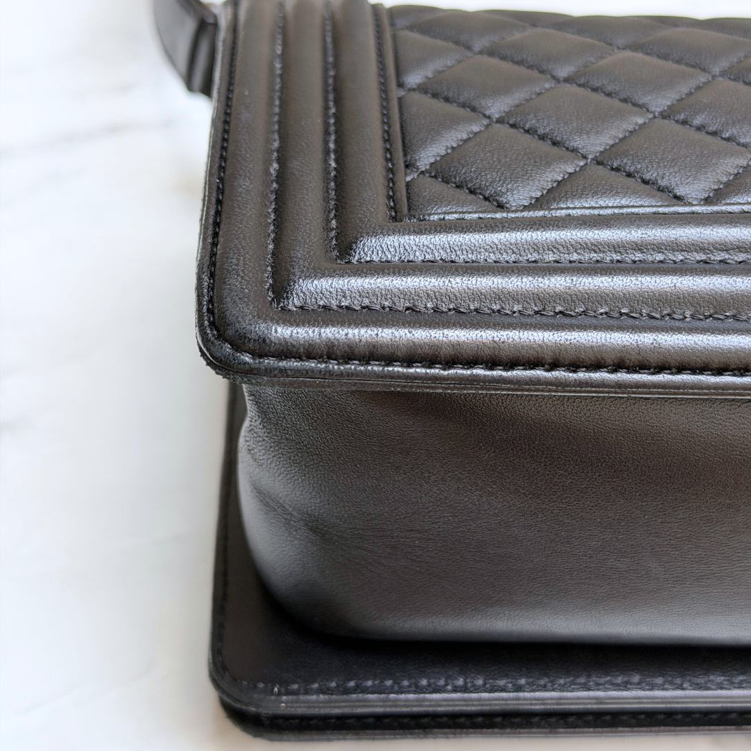 Chanel Old Medium Black Lambskin Boy Bag Kelly's Authentic Boutique