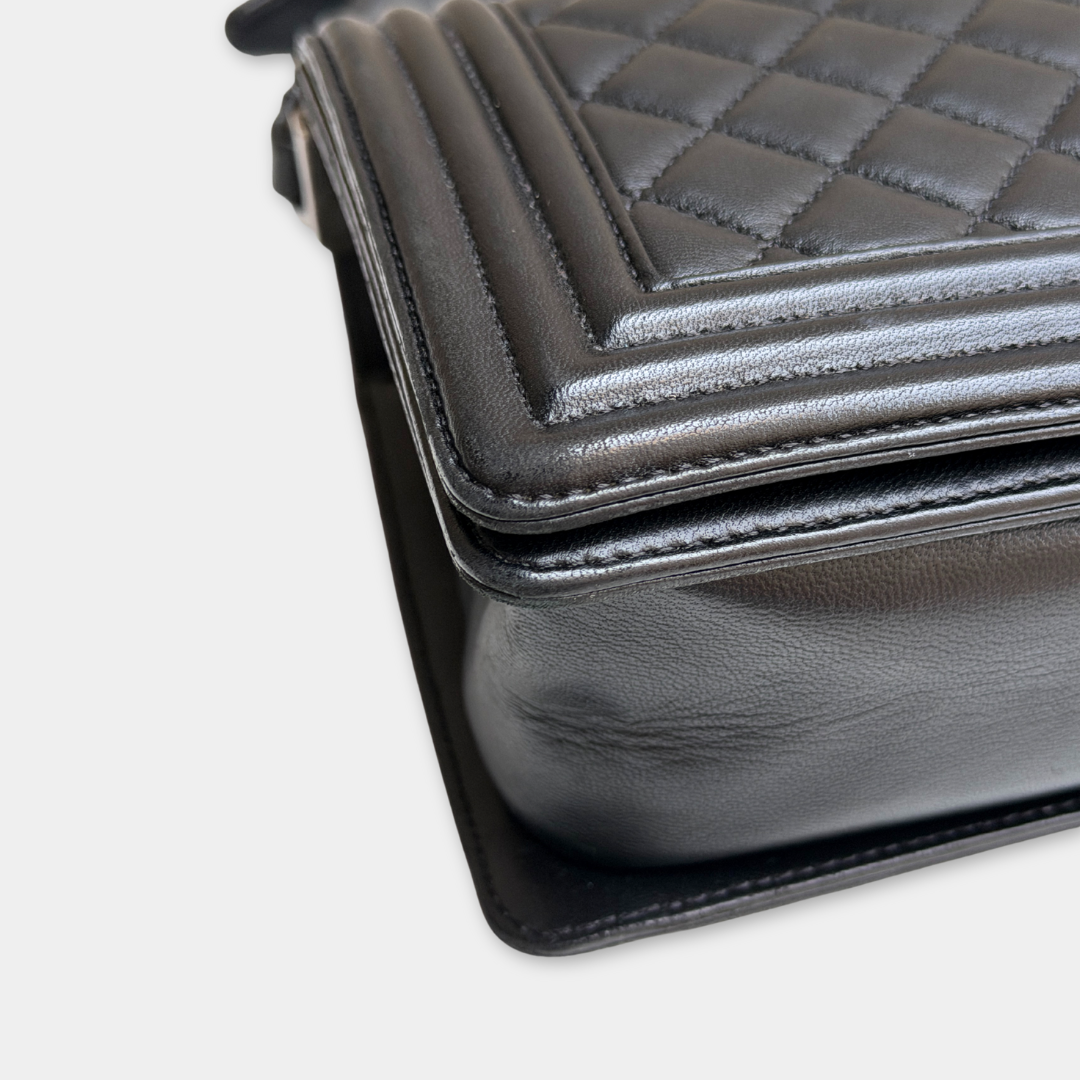 Chanel Old Medium Black Lambskin Boy Bag Kelly's Authentic Boutique