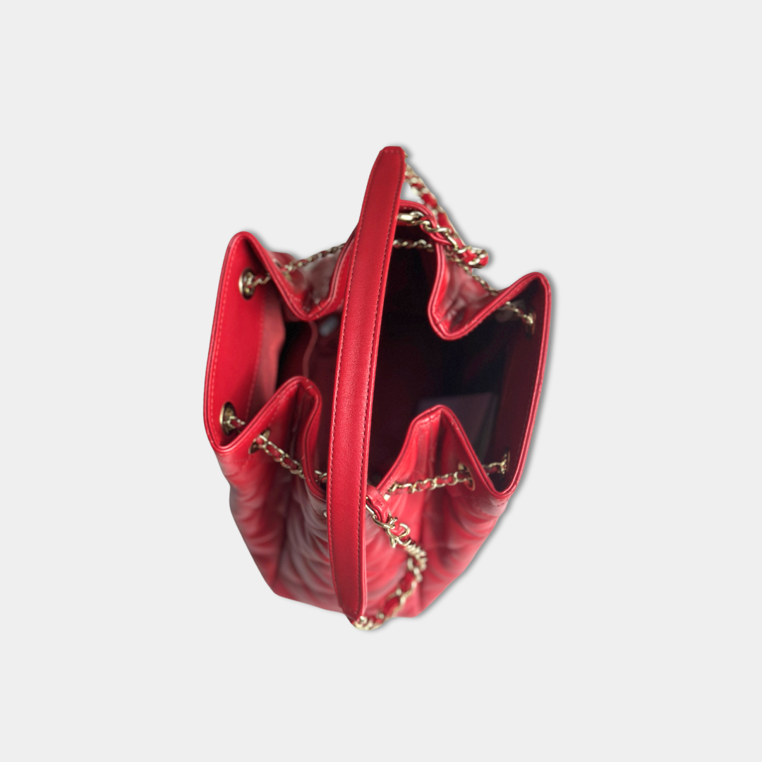 Chanel Red Quilted Lambskin Drawstring Bucket Bag Kelly's Authentic Boutique