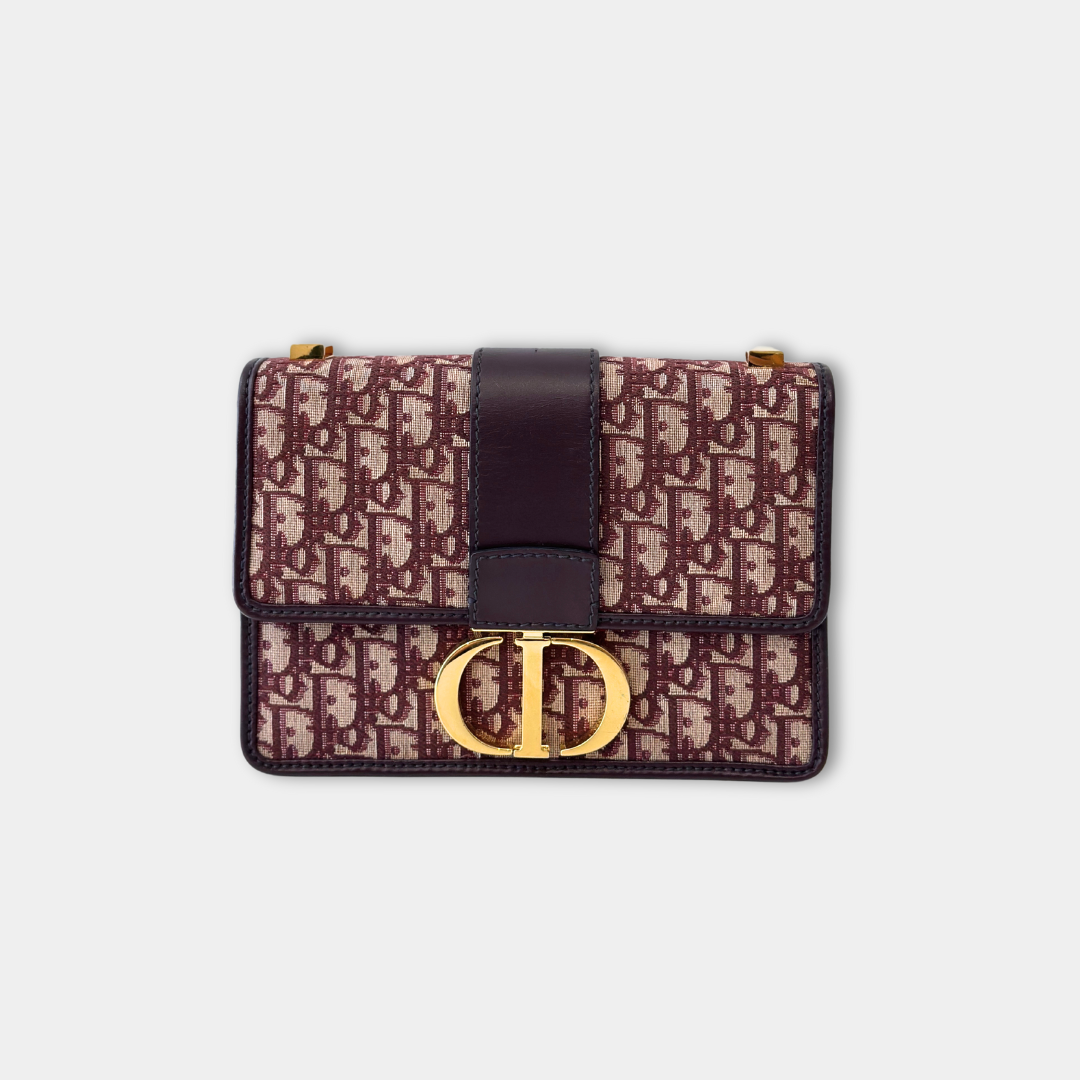 Dior Burgundy 30 Montaigne Oblique Canvas Crossbody Bag