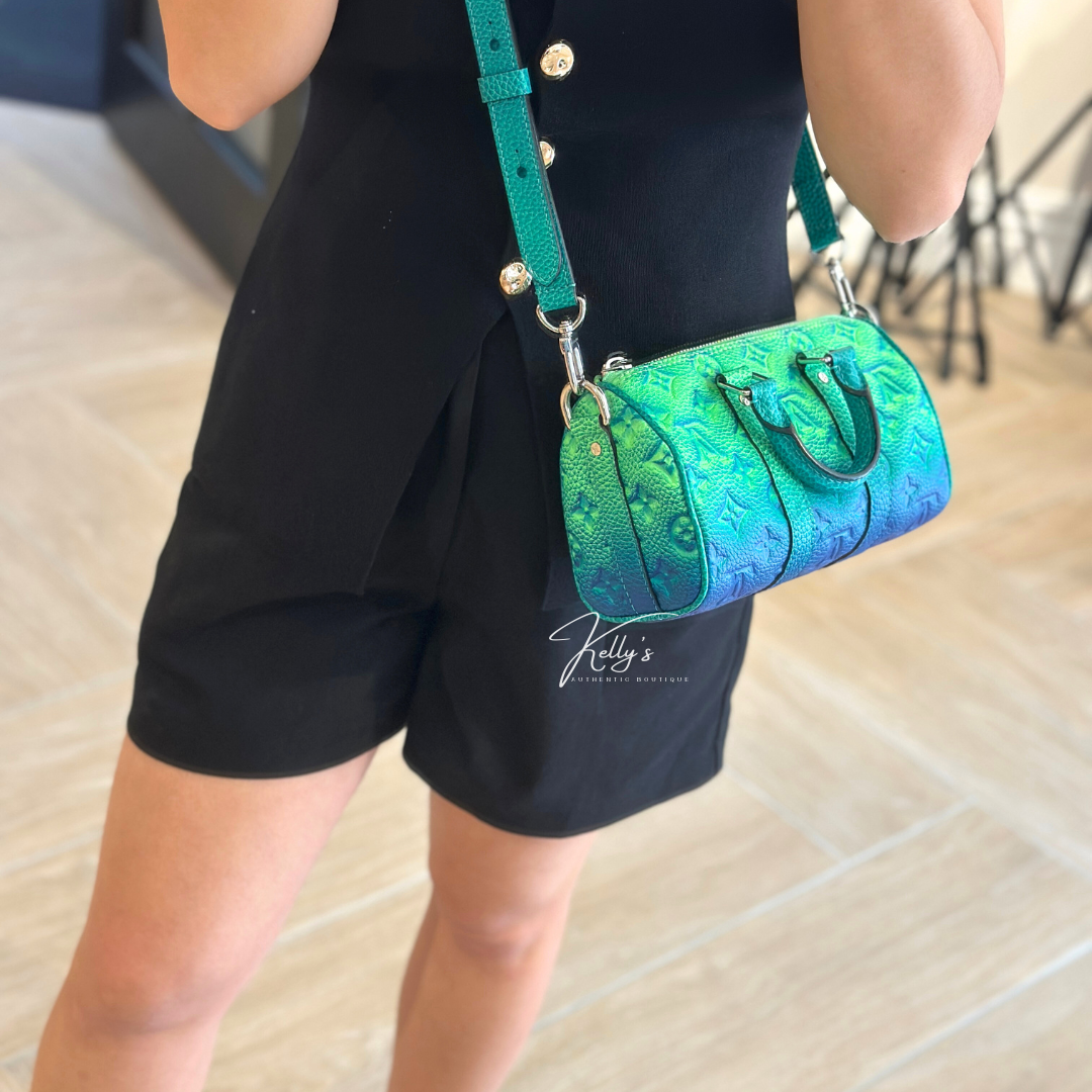 Microchipped Louis Vuitton Limited Taurillon Clemence Illusion Keepall XS Bag Kelly's Authentic Boutique