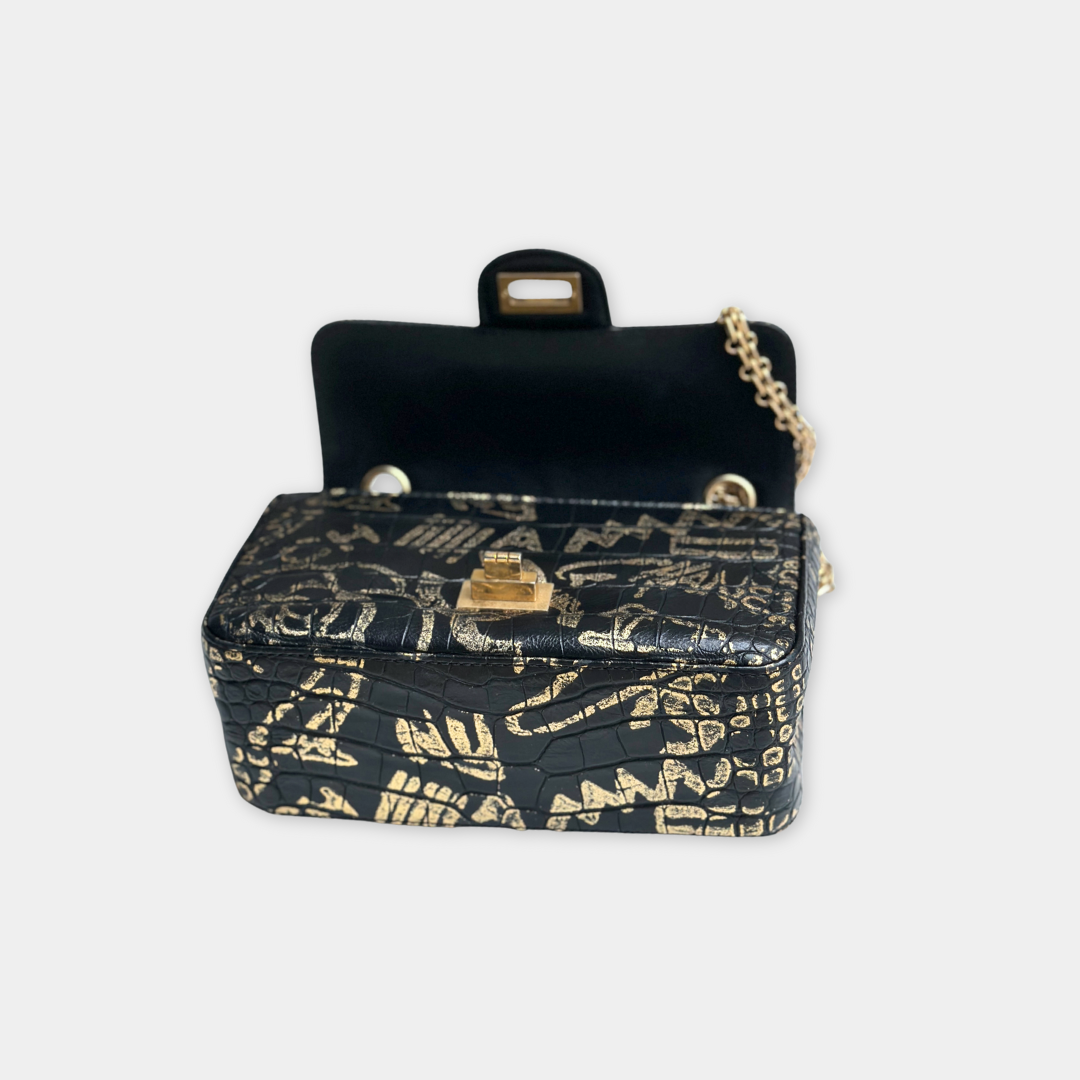 Limited Mini Reissue 2.55 Rectangular Metiers D’art  Croc Embossed Graffiti Flap Bag Kelly's Authentic Boutique