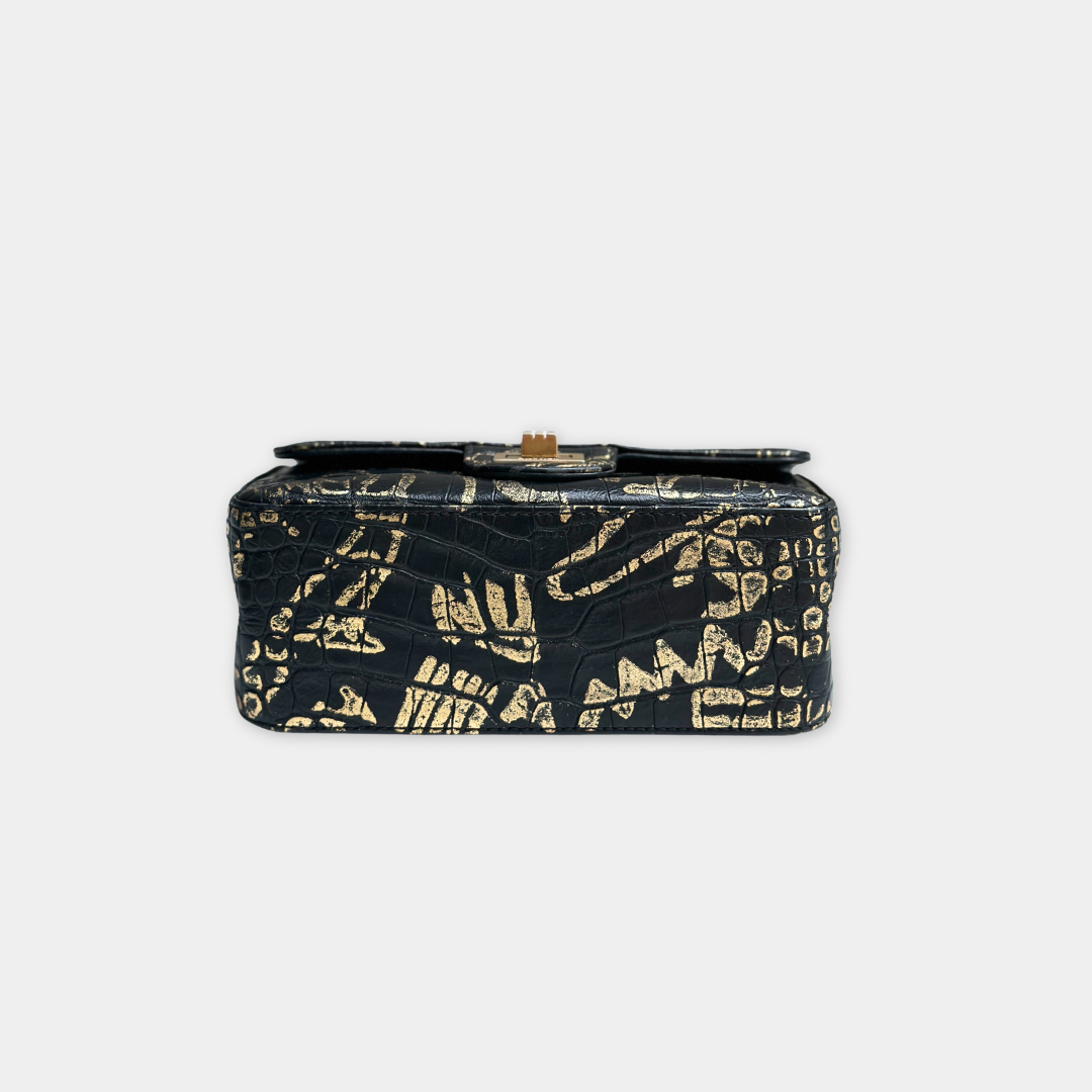 Limited Mini Reissue 2.55 Rectangular Metiers Dโart  Croc Embossed Graffiti Flap Bag Kelly's Authentic Boutique