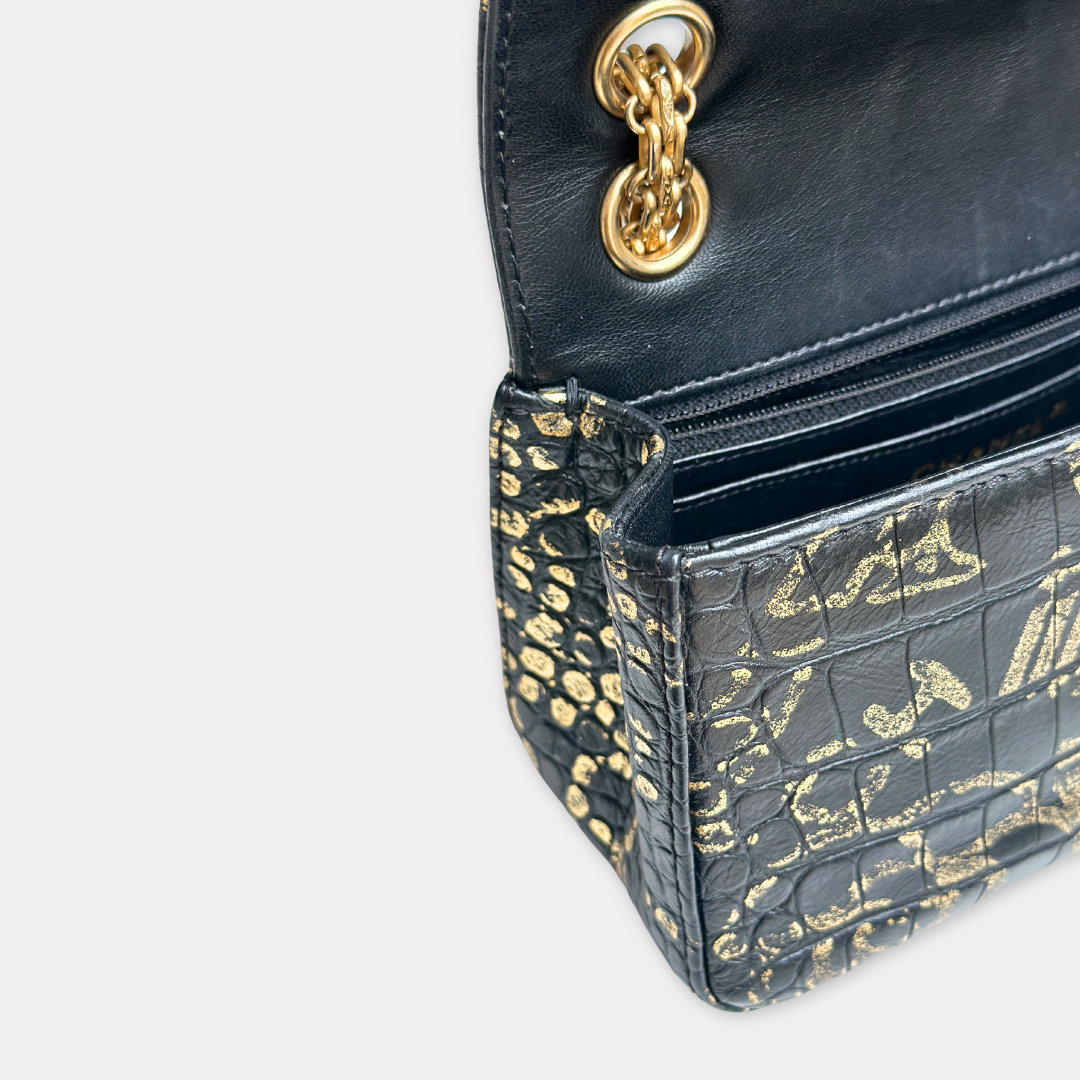 Limited Mini Reissue 2.55 Rectangular Metiers Dโart  Croc Embossed Graffiti Flap Bag Kelly's Authentic Boutique