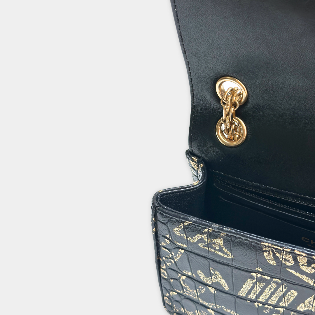 Limited Mini Reissue 2.55 Rectangular Metiers Dโart  Croc Embossed Graffiti Flap Bag Kelly's Authentic Boutique