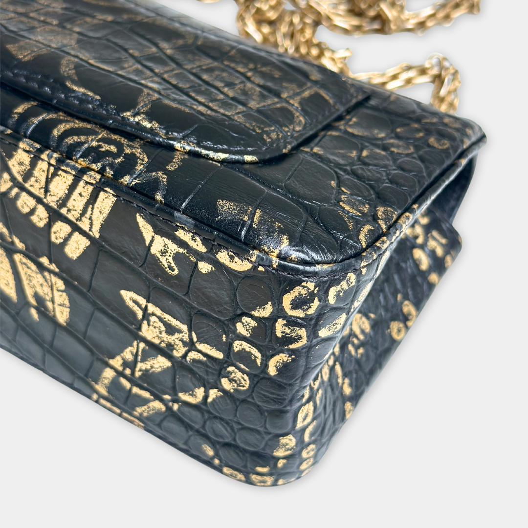 Limited Mini Reissue 2.55 Rectangular Metiers Dโart  Croc Embossed Graffiti Flap Bag Kelly's Authentic Boutique