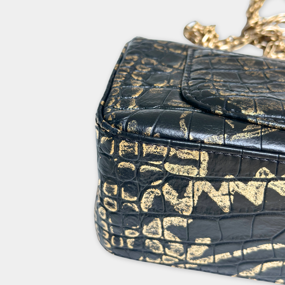 Limited Mini Reissue 2.55 Rectangular Metiers Dโart  Croc Embossed Graffiti Flap Bag Kelly's Authentic Boutique
