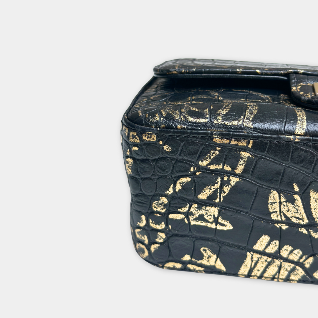 Limited Mini Reissue 2.55 Rectangular Metiers Dโart  Croc Embossed Graffiti Flap Bag Kelly's Authentic Boutique