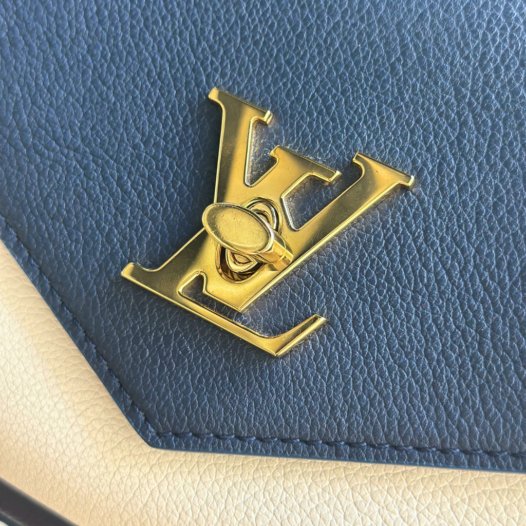 Louis Vuitton Microchipped MyLockMe Creme Navy Chain Shoulder Bag - Kelly's Authentic Boutique
