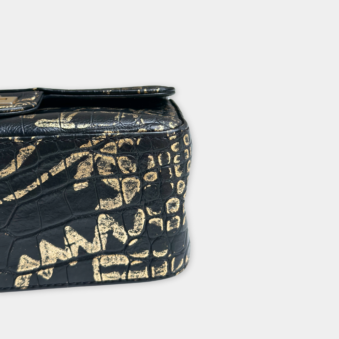 Limited Mini Reissue 2.55 Rectangular Metiers Dโart  Croc Embossed Graffiti Flap Bag Kelly's Authentic Boutique