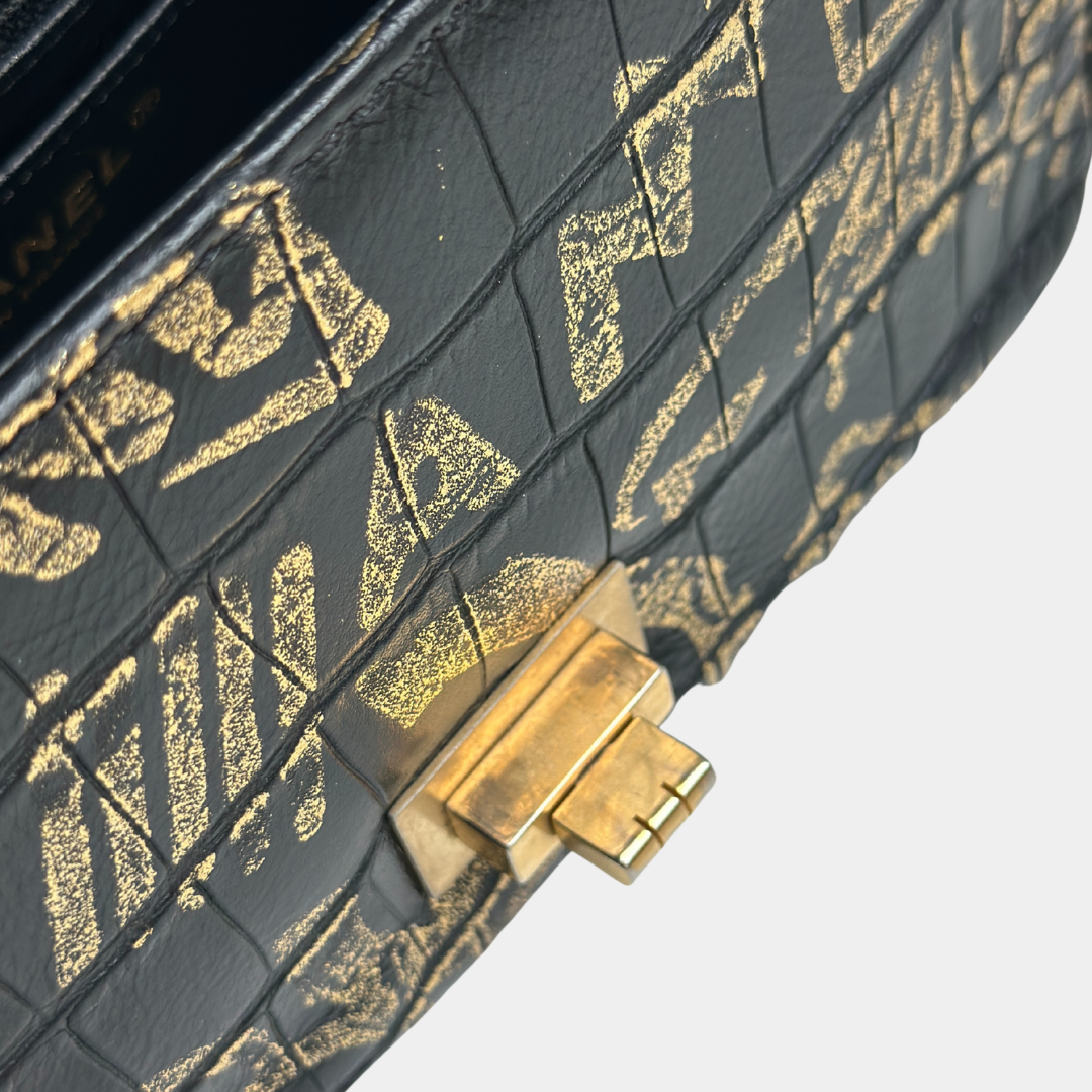 Limited Mini Reissue 2.55 Rectangular Metiers Dโart  Croc Embossed Graffiti Flap Bag Kelly's Authentic Boutique