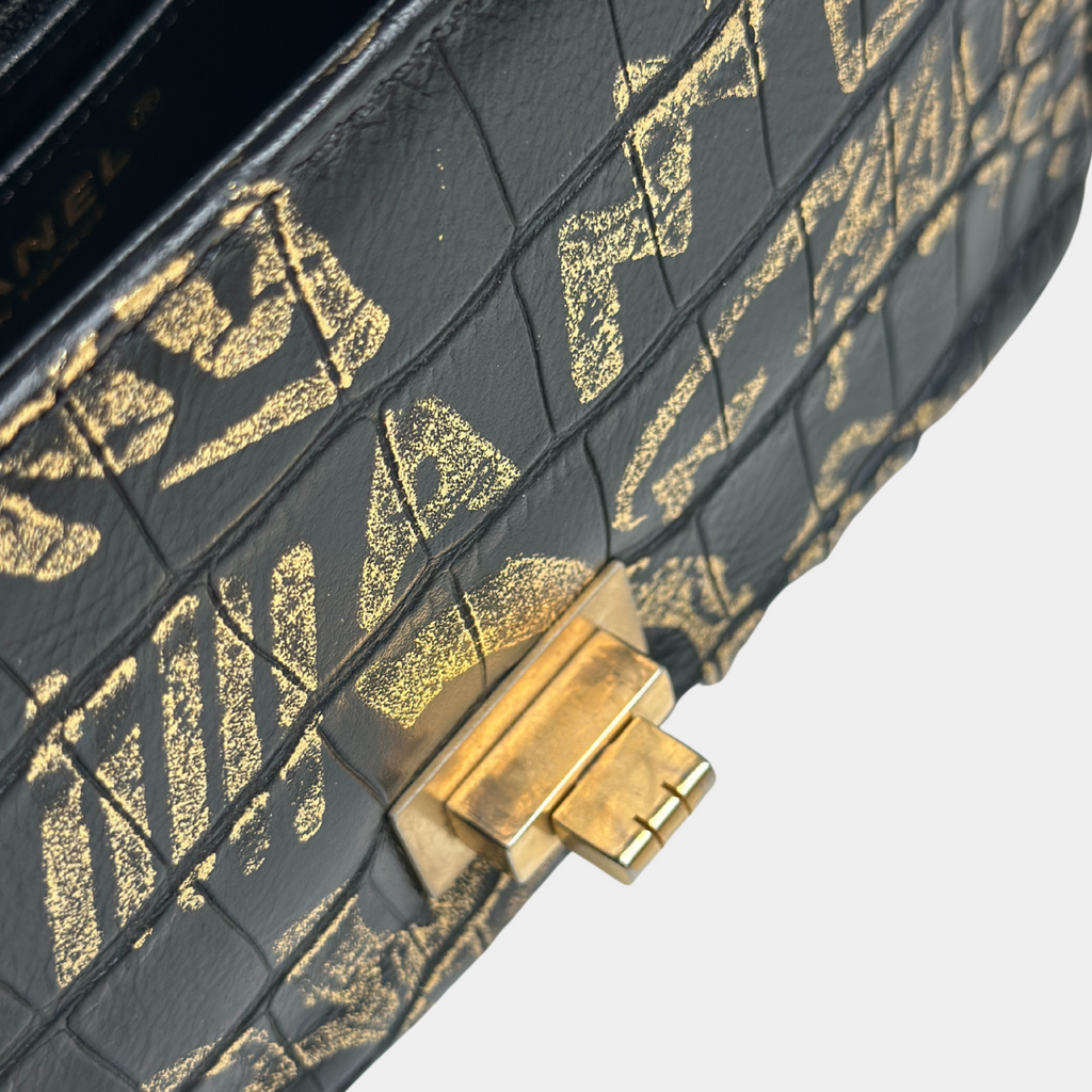 Limited Mini Reissue 2.55 Rectangular Metiers D’art  Croc Embossed Graffiti Flap Bag Kelly's Authentic Boutique