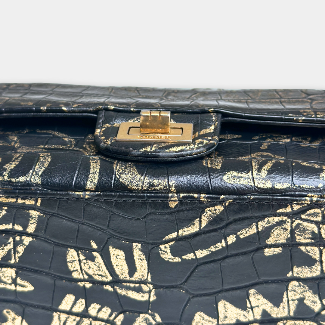Limited Mini Reissue 2.55 Rectangular Metiers D’art  Croc Embossed Graffiti Flap Bag Kelly's Authentic Boutique