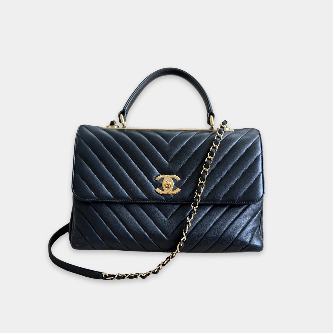 Chanel Large Chevron Lambskin Trendy Handbag Kelly's Authentic Boutique