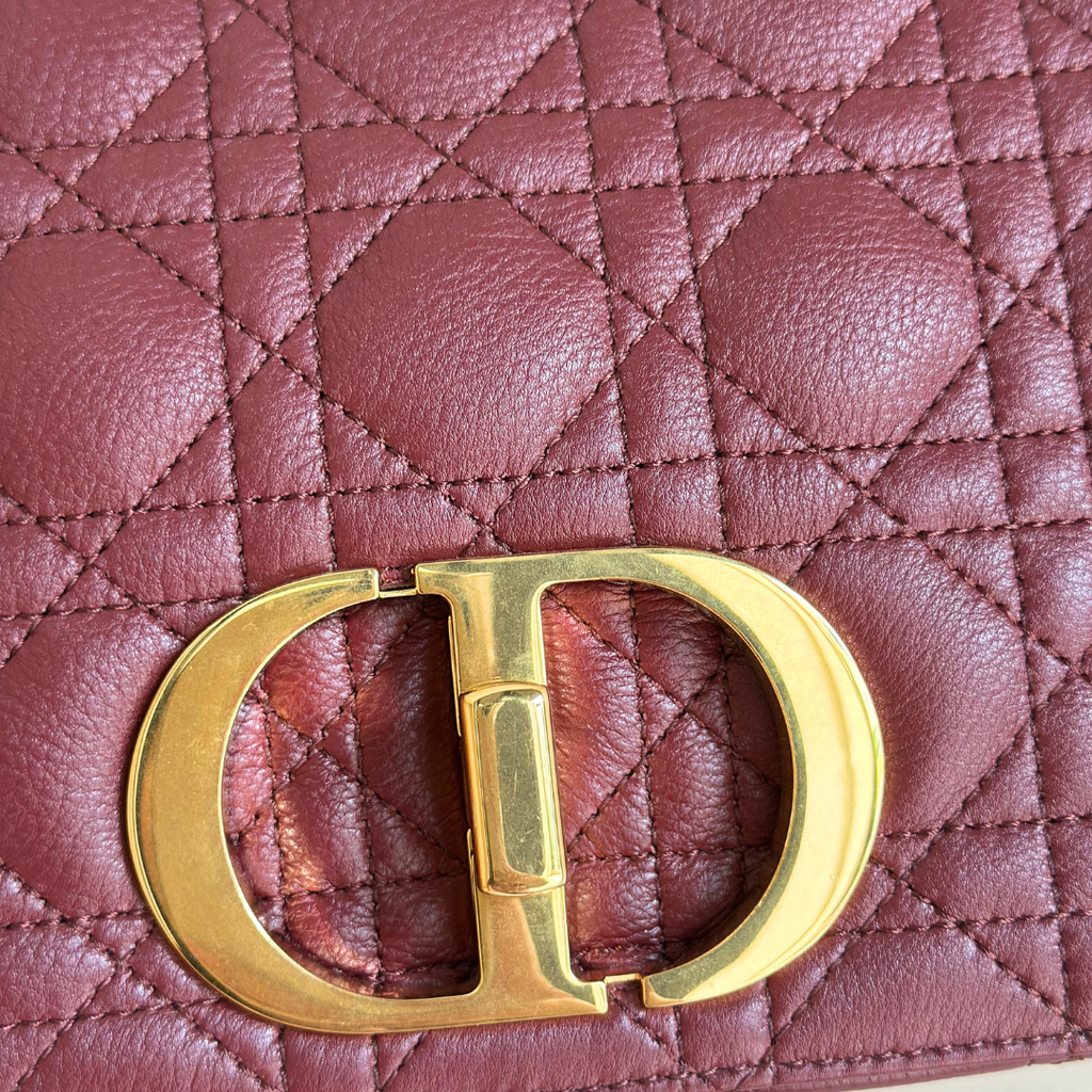 Dior Medium Calfskin Cannage Burgundy Calfskin Caro Shoulder Bag Kelly's Authentic Boutique