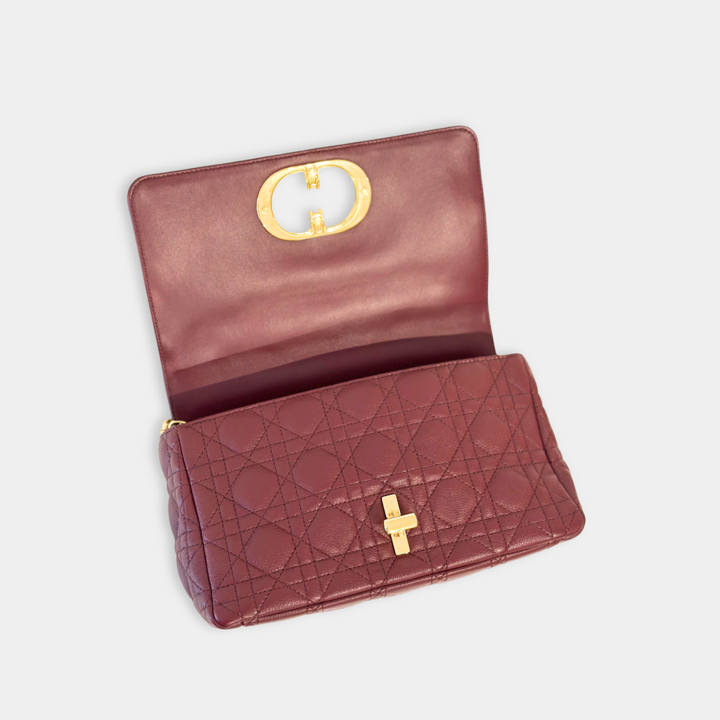 Dior Medium Calfskin Cannage Burgundy Calfskin Caro Shoulder Bag Kelly's Authentic Boutique