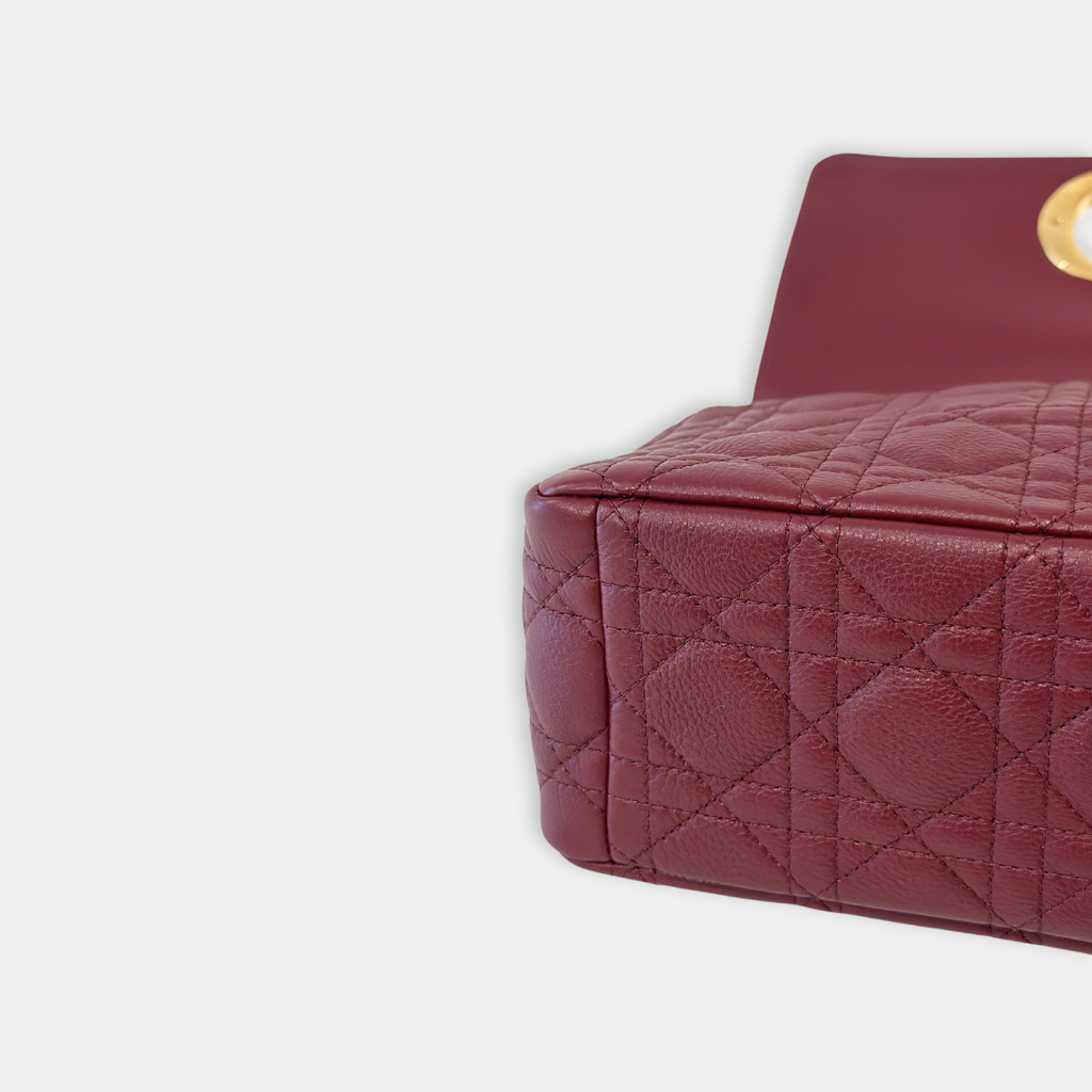 Dior Medium Calfskin Cannage Burgundy Calfskin Caro Shoulder Bag Kelly's Authentic Boutique