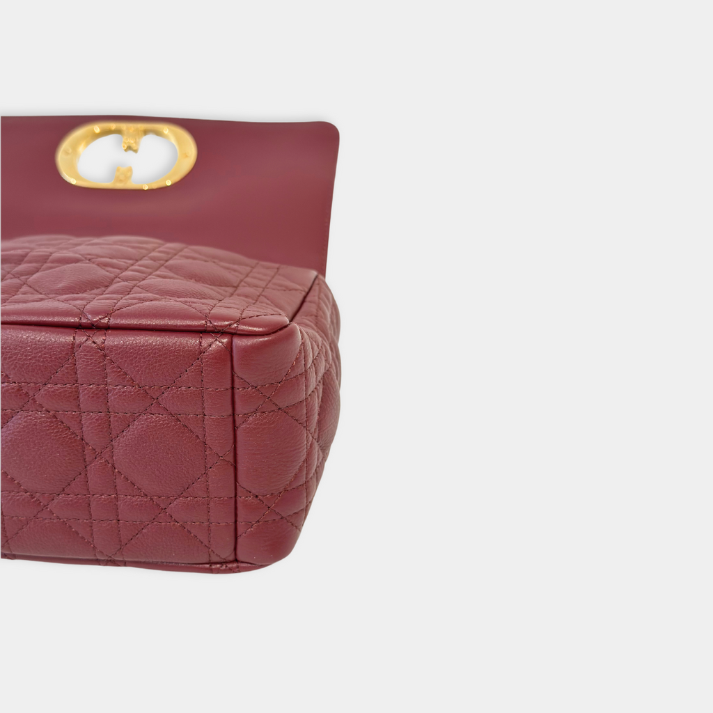 Dior Medium Calfskin Cannage Burgundy Calfskin Caro Shoulder Bag Kelly's Authentic Boutique