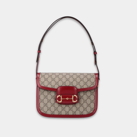 Gucci Small Red GG Canvas 1955 Horsebit Shoulder Bag Kelly's Authentic Boutique