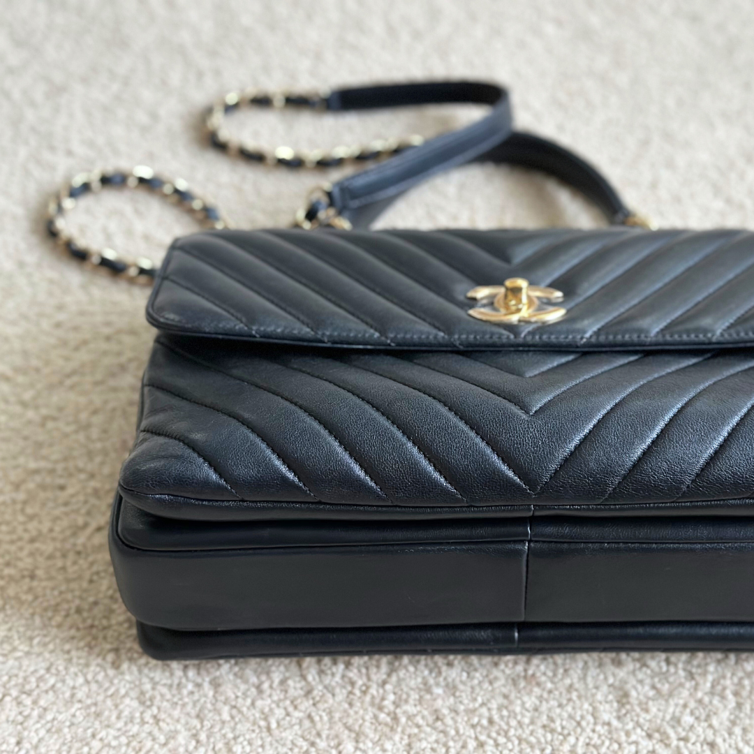 Chanel Large Chevron Lambskin Trendy Handbag Kelly's Authentic Boutique