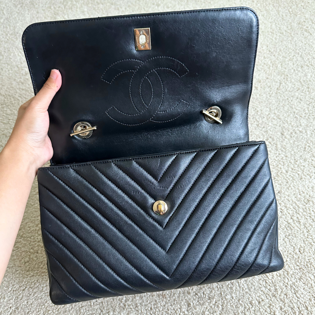 Chanel Large Chevron Lambskin Trendy Handbag Kelly's Authentic Boutique