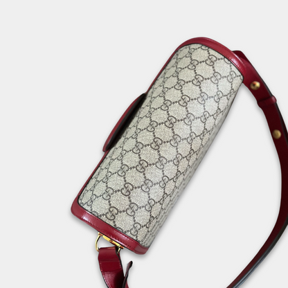 Gucci Small Red GG Canvas 1955 Horsebit Shoulder Bag Kelly's Authentic Boutique