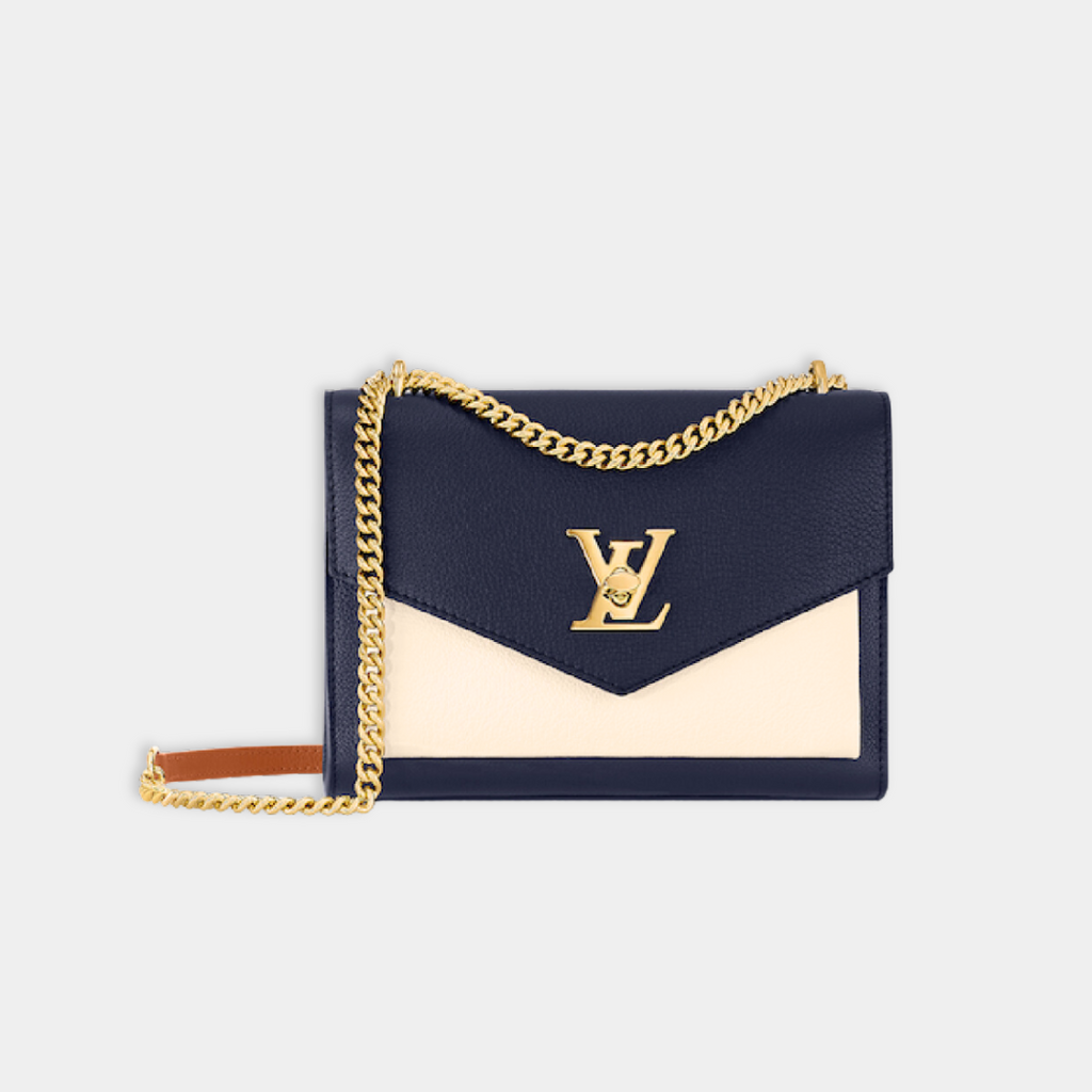 Louis Vuitton Microchipped MyLockMe Creme Navy Chain Shoulder Bag - Kelly's Authentic Boutique