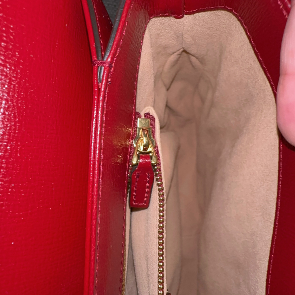 Gucci Small Red GG Canvas 1955 Horsebit Shoulder Bag Kelly's Authentic Boutique